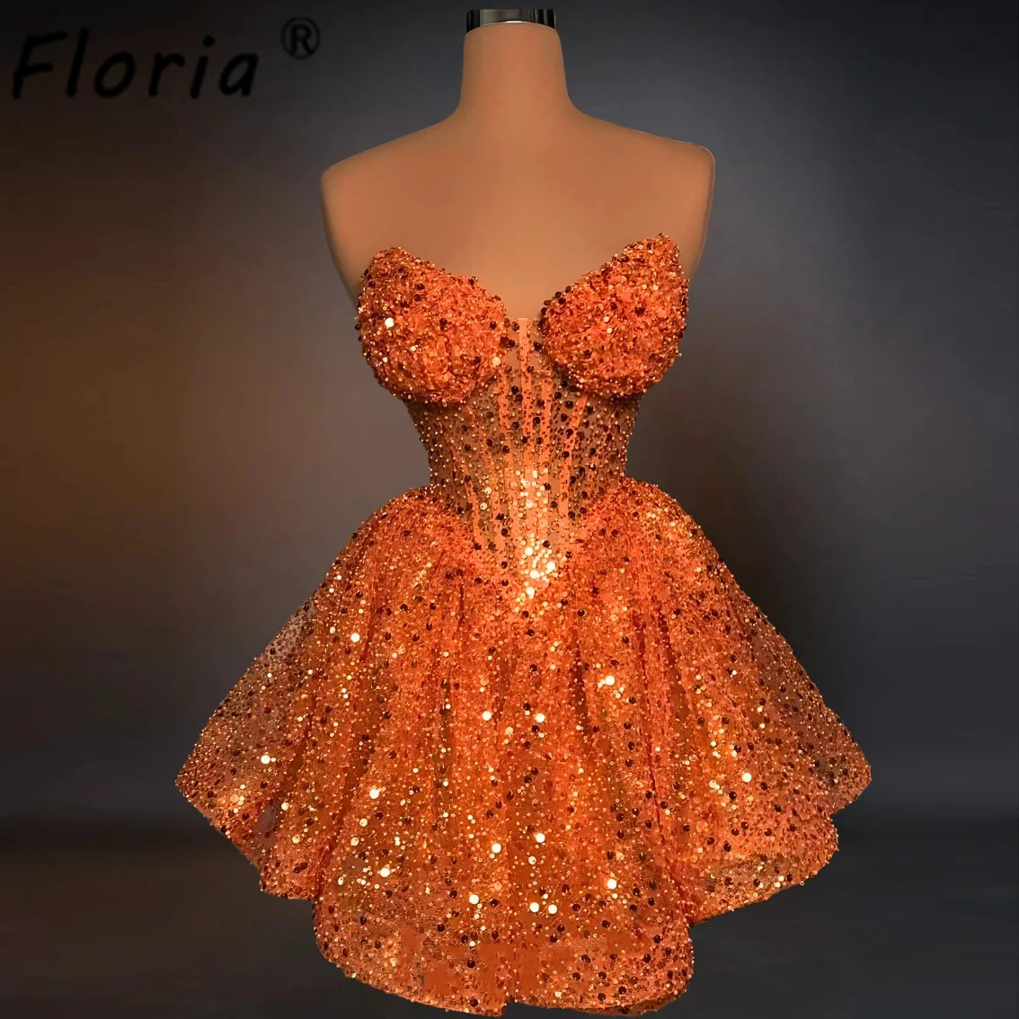 Vestidos de noite brilhantes sem alças lantejoulas sem mangas mini vestido de festa de baile personalizado