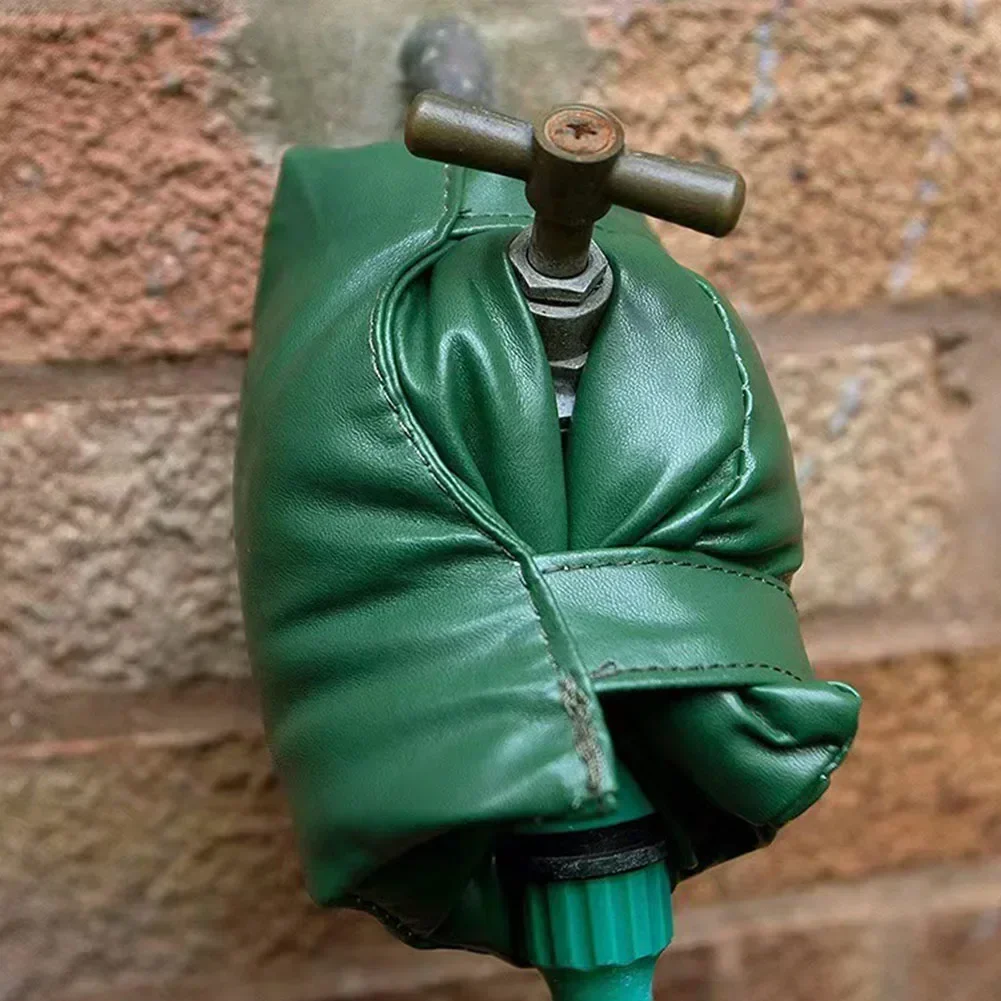 Insulated Outside Tap Cover Winter Frost Protector Outdoor Weather Jacket Garden Faucet Cover Leather Green Black