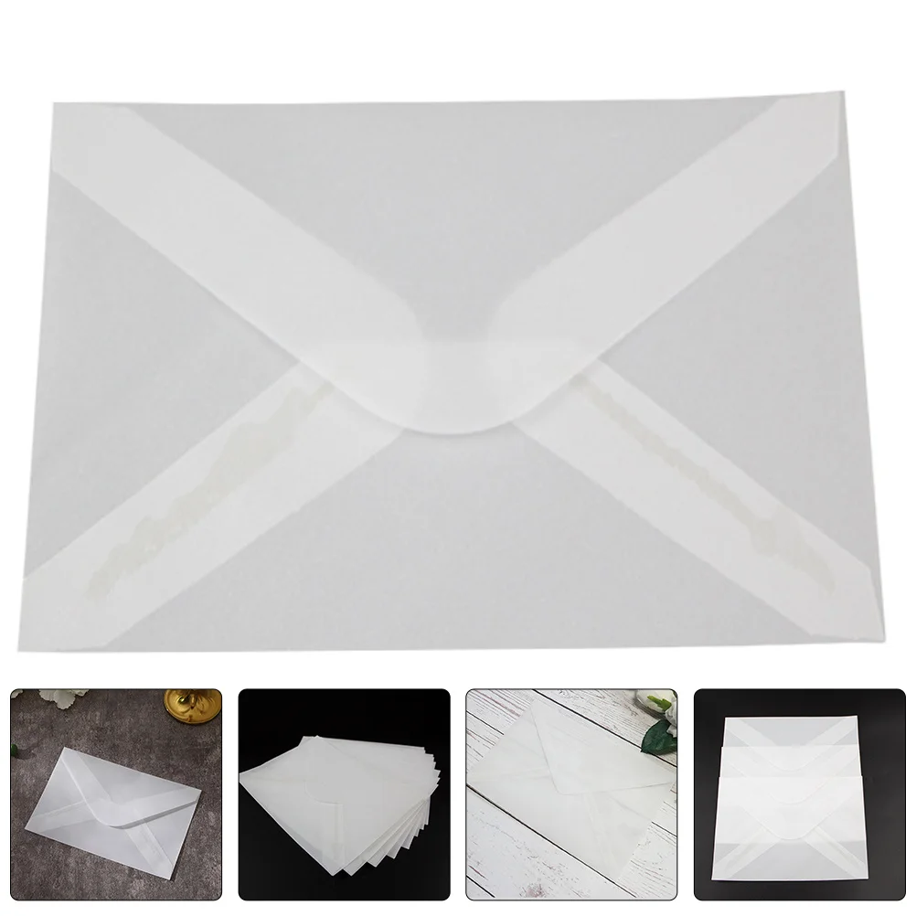 

50pcs Sulfuric Paper Envelopes Transparent Wraps For Greeting Cards Invitations Wedding Party Festival Storage Use Blank