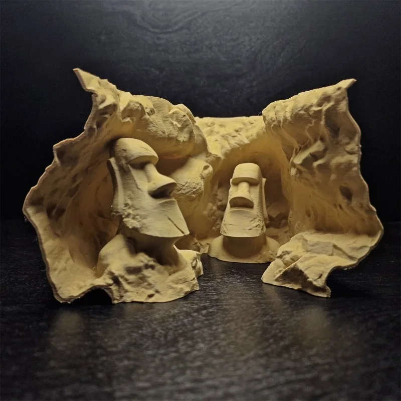 رؤوس جزيرة عيد الفصح تحت عنوان Aquascape، منزل إخفاء الأسماك والروبيان، كهف صخري مقلد مع ركيزة رملية غير قابلة للتضاريس