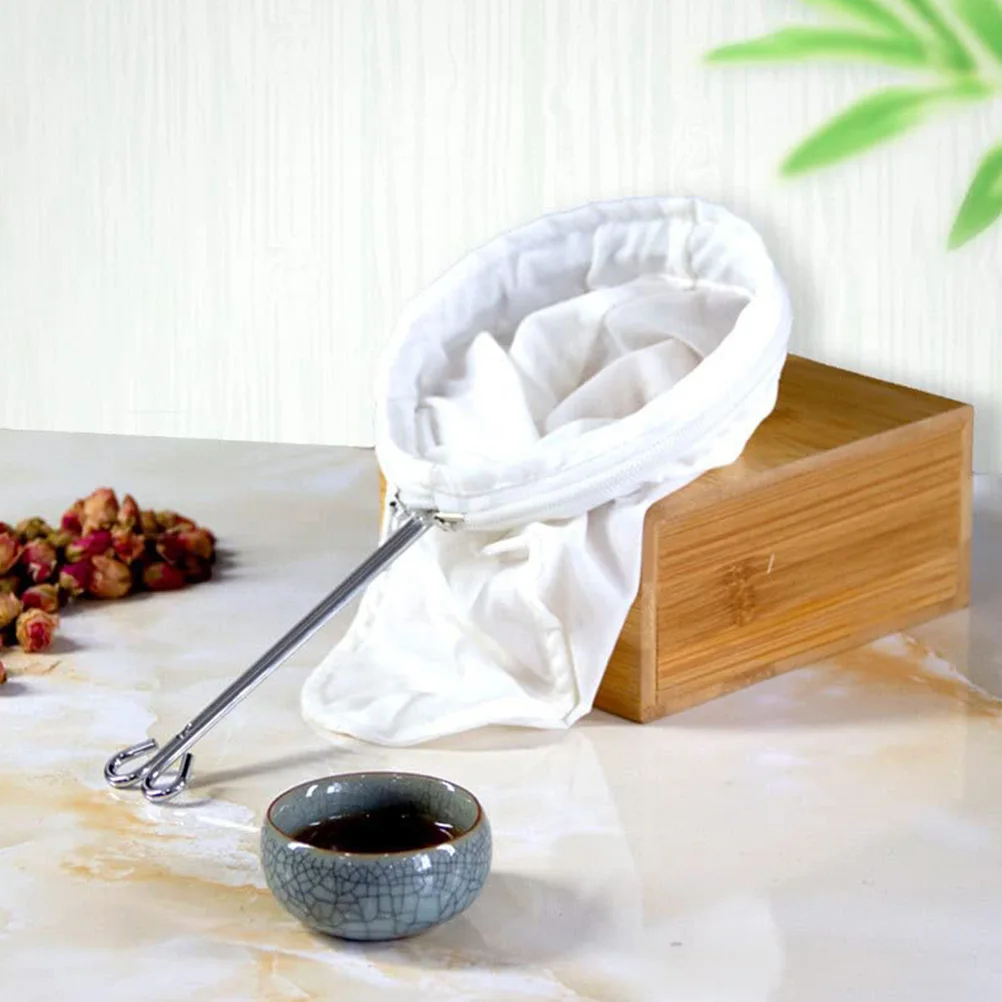 

1 Set Reusable Coffee Filter With Handle Fine Mesh Bag For Soybean Tea Straining Kitchen Drain Nut Milk Filtering Tool Supply