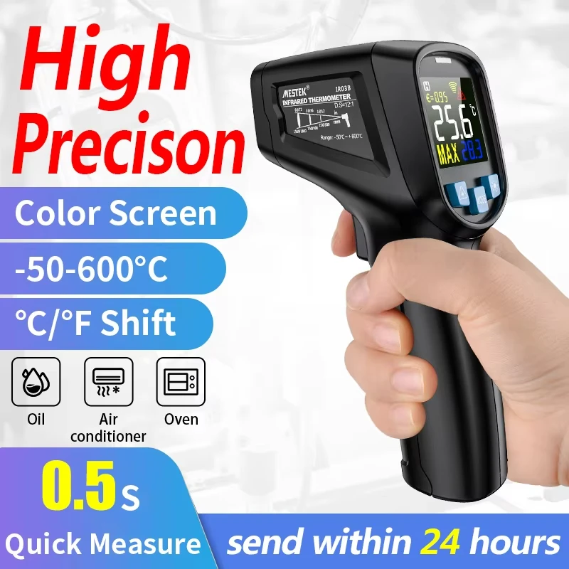 Termómetro Infrarrojo Digital IR03B, Termómetro Láser, Pirómetro, Pistola de Temperatura Láser sin Contacto, Herramientas de Medición de Temperatura -50~600 ℃