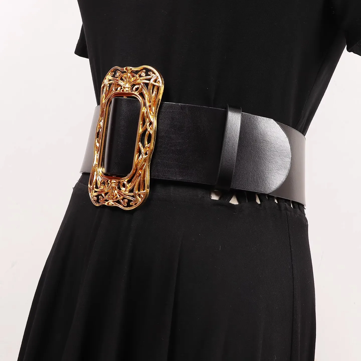 Sabuk Kulit Asli Wanita Model Vintage dengan Gesper Emas, Korset Gaun Wanita, Ikat Pinggang Dekoratif, Sabuk Lebar R3137