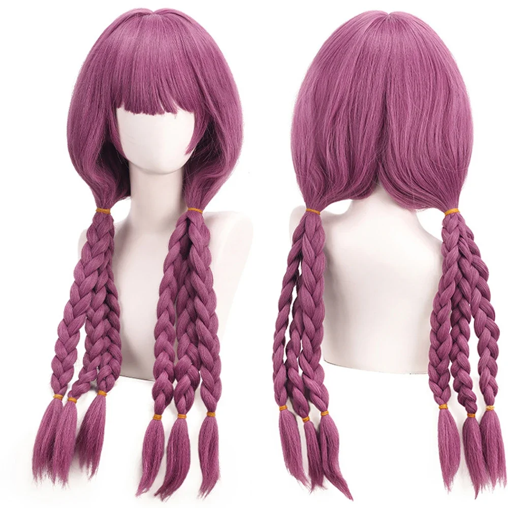 

Long Straight Braided Synthetic Pink Purple Wig with Bangs Fluffy Anime Game Cosplay Wig for Daily Paert