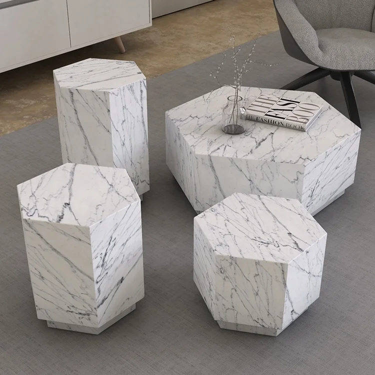 Carrara White Home Stone Furniture Coffee Table Modern Hotel Marble Living Room Luxury Coffee Table and End Table Set