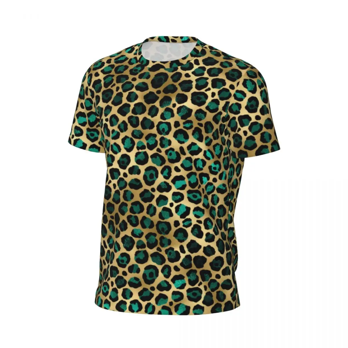 Teal And Gold Leopard T Shirt Male Spots Print Streetwear Sports T-Shirts Quick Dry Summer Trending Tees Graphic Big Size Tops