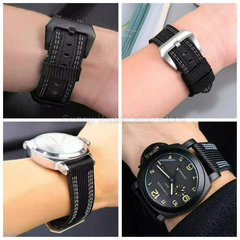 تنفس قماش سوار 22 24 26 مللي متر لبانيراي PAM111 PAM441 PAM985 الرجال النايلون ساعة اكسسوارات أسود أزرق حزام الساعات #3