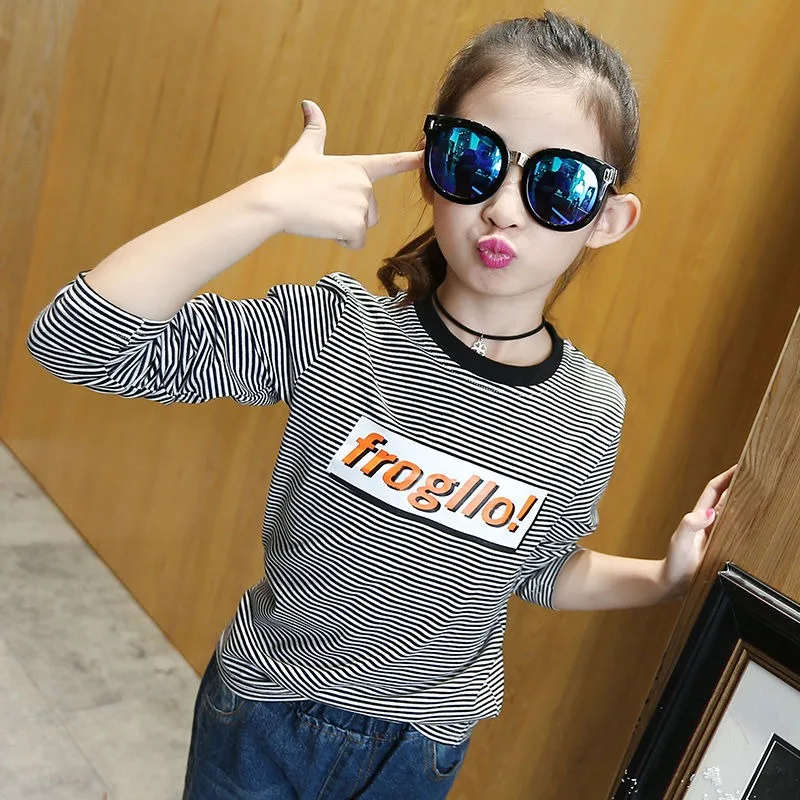

Round Neck Striped Kids Clothes Girl Top Children T Shirts Long Sleeve T Shirt 7 10 Years From 5 6 Children's Clothing 12 Girls