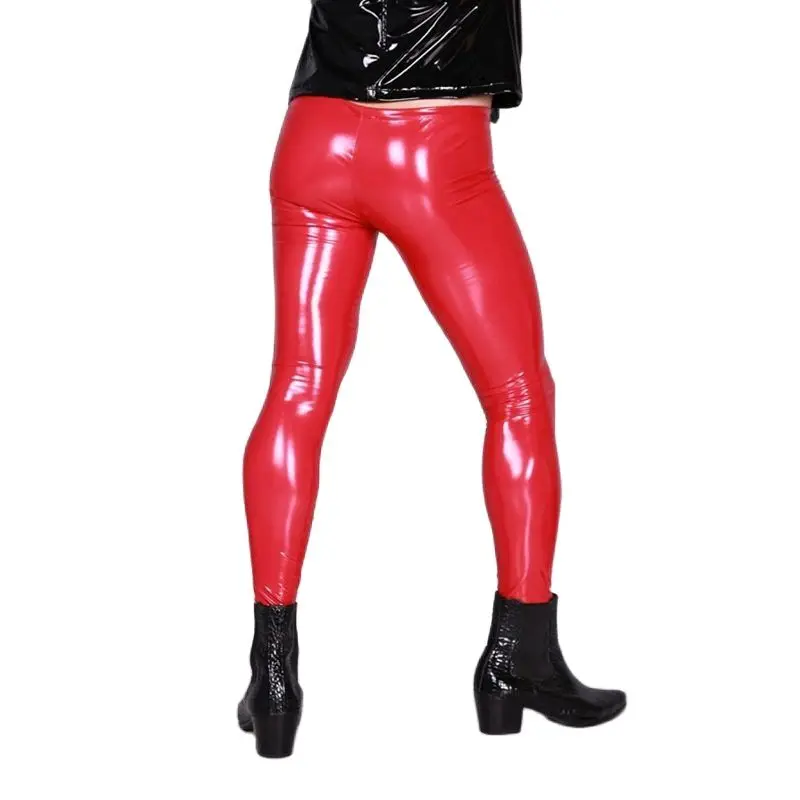 Mirror-Surface Latex Ammonia PU Skinny Pencil Pants Tight Casual Bright Leather Trousers Faux PVC Low Waist Ankle-Length Legging