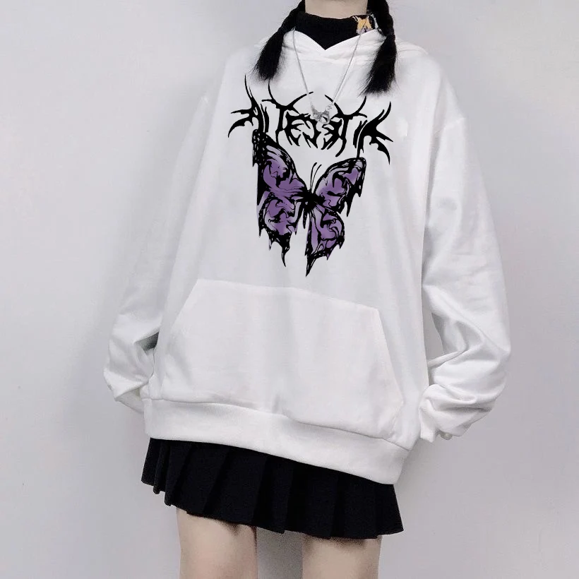 Женская одежда, осень 2022, с графическим принтом бабочки, модная Корейская толстовка оверсайз в стиле ольччан, Y2K, пальто в стиле готического ...