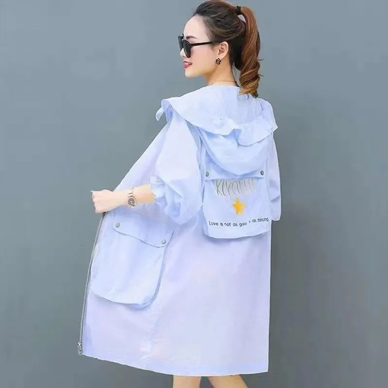 

Солнцезащитная одежда с защитой от ультрафиолета, ветровка, куртка, новинка лета 2025 года, тонкое солнцезащитное пальто, женская корейская длинная верхняя одежда с капюшоном, женская одежда