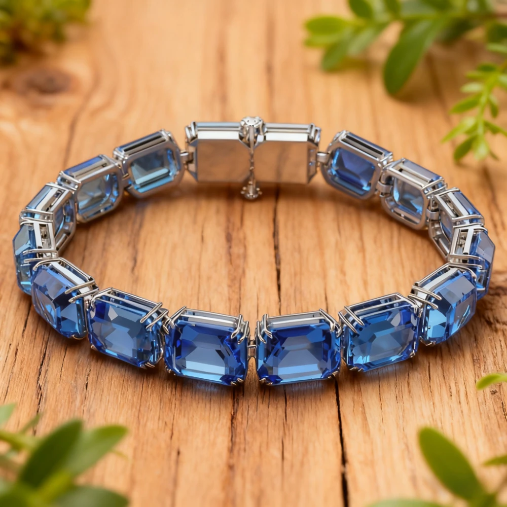 

2025 Trendy Jewelry New Deep Nail Rod Tech Colored Gem Bracelet Gradient Cut Luxury Fashion Jewelry