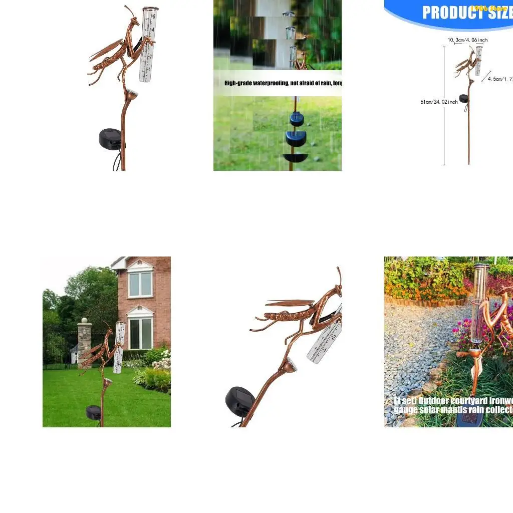 U1JB Solar Energy Rain Measure Gauge for Exterior Application Decorative Shaped Correct Rain Device Strong Iron Plastic