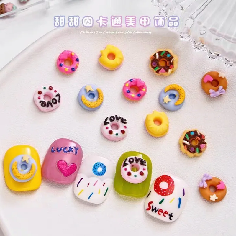 50szt 3D Cute Donut Ice Cream Nail Charms Resin Sweet Doughnut Candy Cartoon Nail Art Decorations Flatback Nail Art Rhinestones