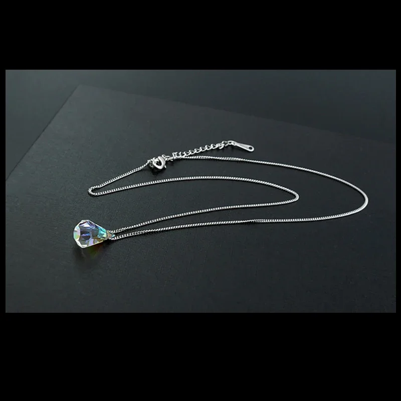 Silver Color Raindrop Pendant Necklace for Women Mother Genuine Crystals from Austria Chain Collar Wedding Engagement Party