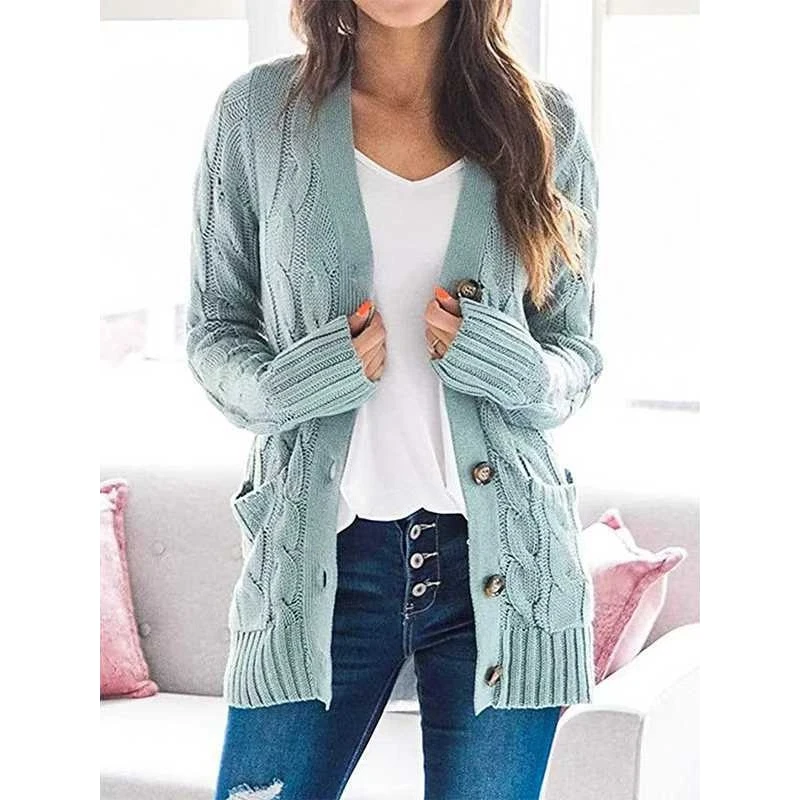

Women's V-Ne Long Sve Knitted Cardigan Single Button Autumn Winter New Sle Loose Fit Color Retro Sle Sweater