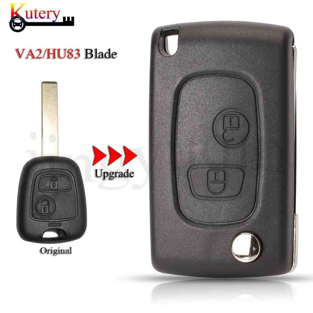 

jingyuqin Folding Remote Car Key Shell For Citroen C1 C2 C3 C4 Peugeot 106 307 206 207 CE0523 With VA2/HU83 Uncut Blade 2Buttons