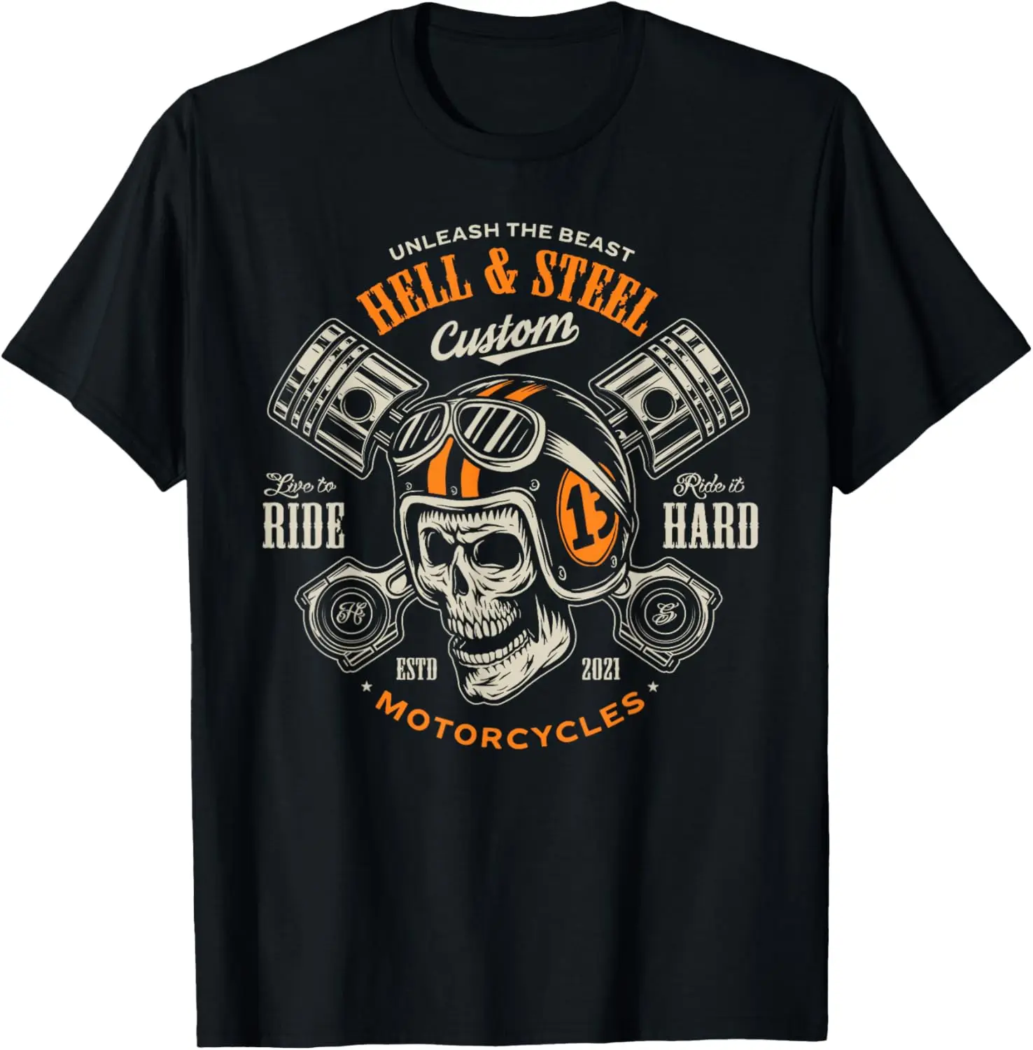 Motorcycle Skull And Piston Crossbones For Men Biker T-Shirt 100% Cotton Trendy Y2K Short-Sleeve Tee-Soft, Quick-Drying,