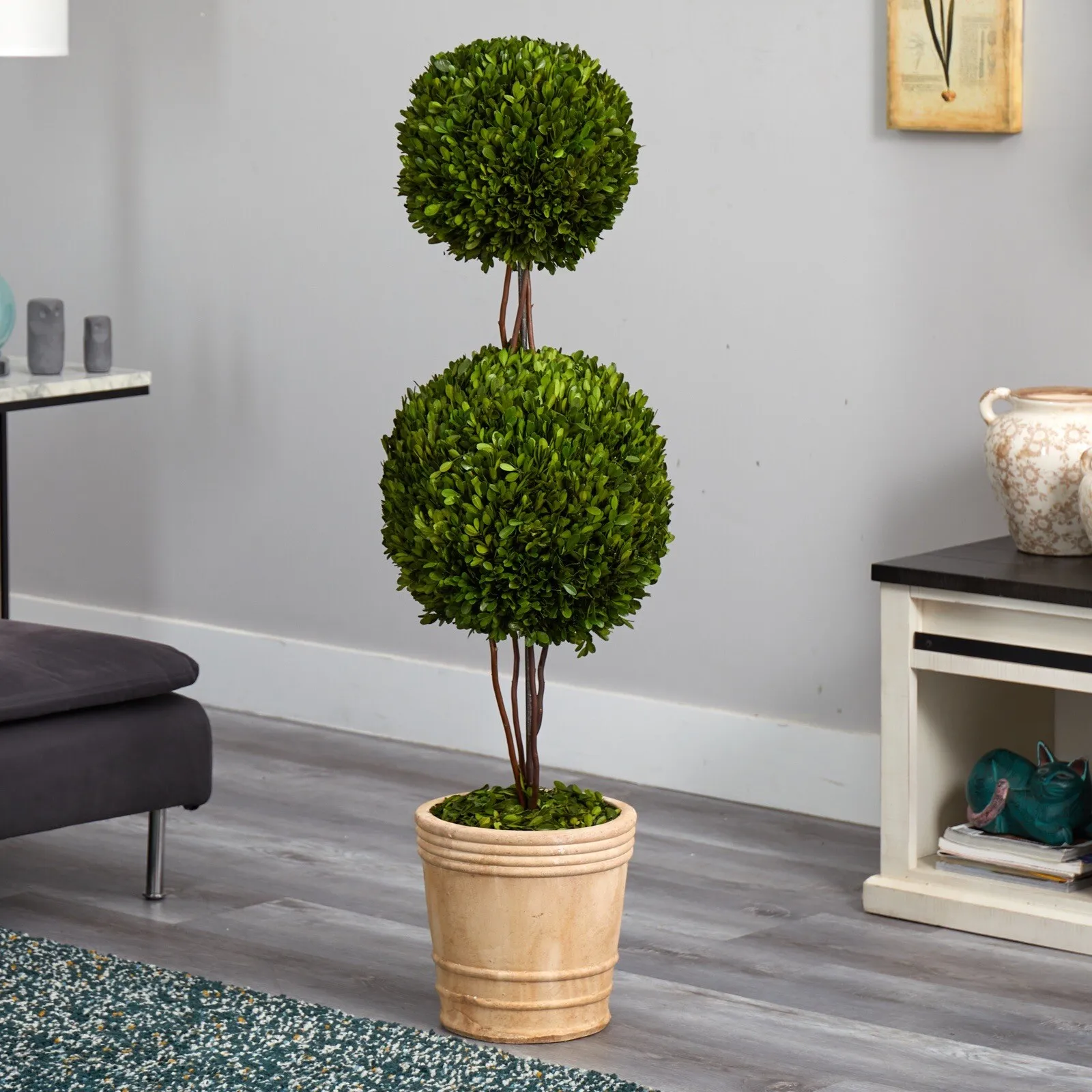 

4’ Preserved Boxwood Double Ball Topiary Tree UV Indoor/Outdoor.