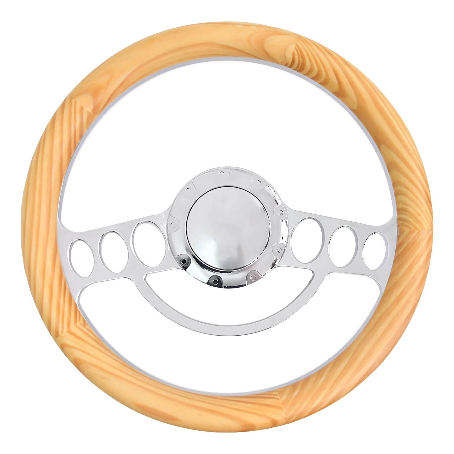 TIYPEOR 350mm Solid Wood Plated and Stitched Retro Classic Car Modification Steering Wheel