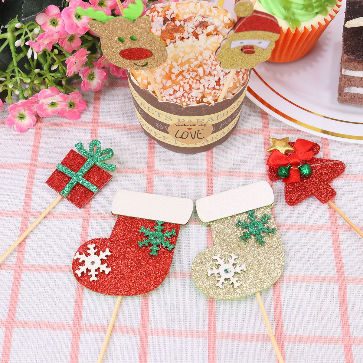 

Cake Decoration Insert Cupcake Picks Christmas Toppers Cupckae Ornaments Decorations