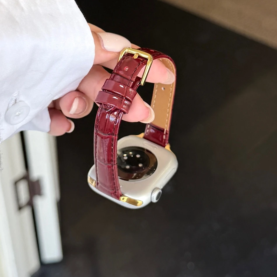 

Тонкий браслет из маслянистой бамбуковой кожи для Apple Watch Series 11/10/9/8/7/Ultra iWatch, стильный ремешок 49/46/45/44/42/41/40/38 мм