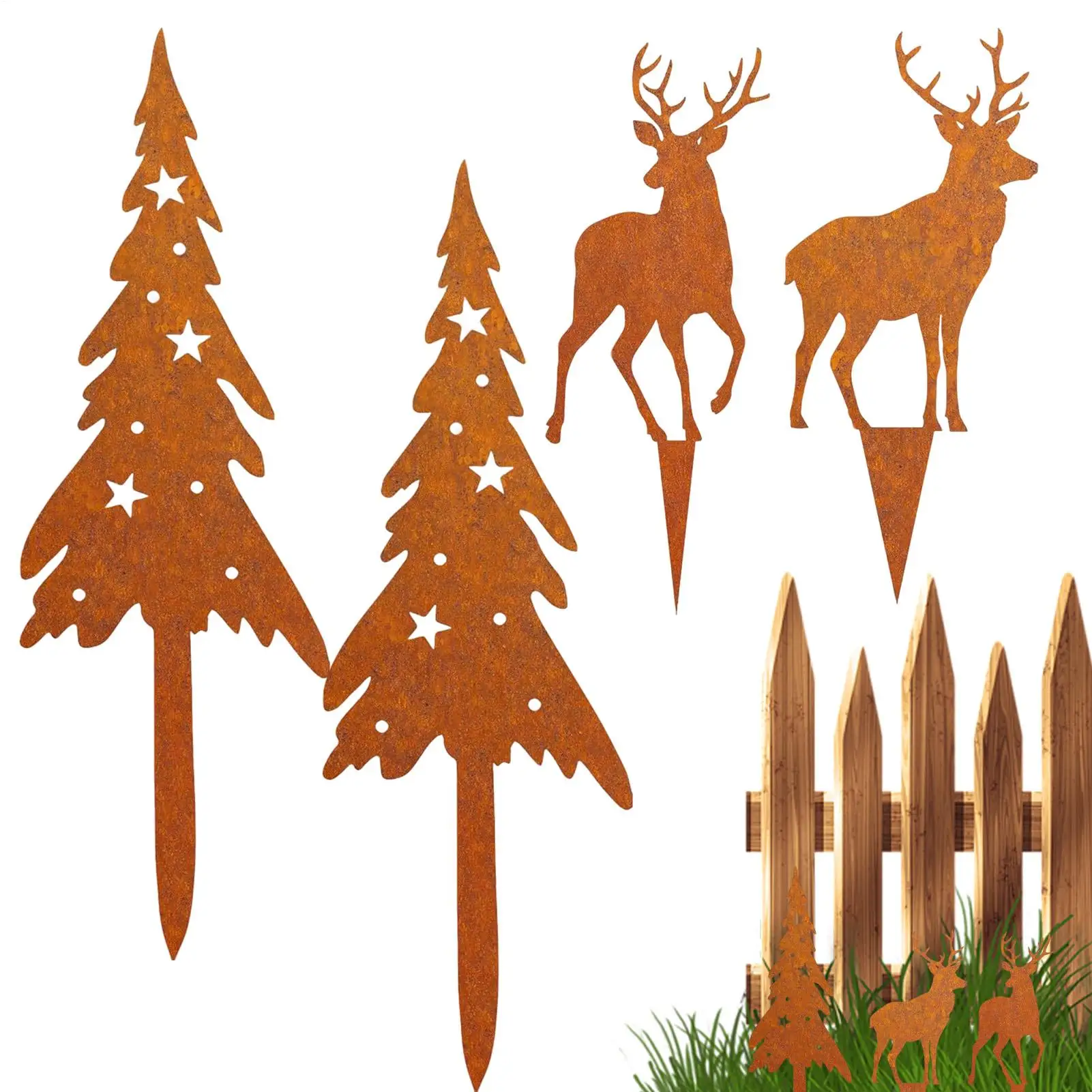 Metal Deer/castle Stakes Decorative Garden Iron Sticks Art Ornament For Outdoor Farmhouse Lawn Christmas Backyard Porch view 3