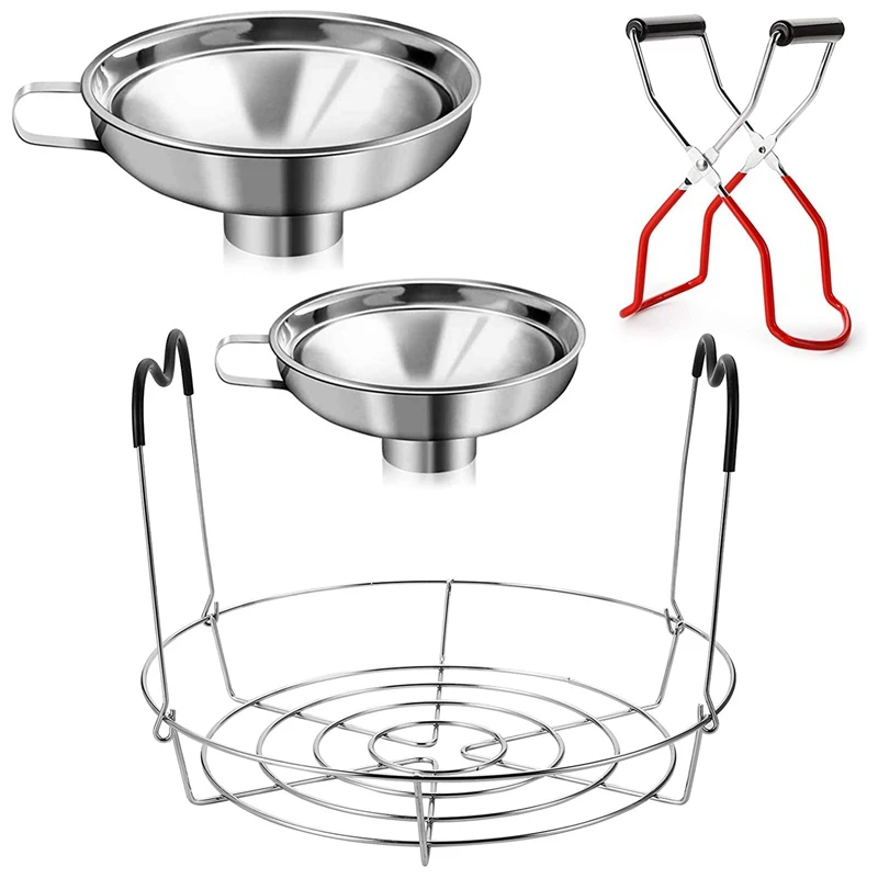 

New 4 Pieces Canning Kit, 1PC Canning Rack+ 1PC Canning Jar Lifter Tong+ 2PC Canning Funnels, Canning Supplies Canning