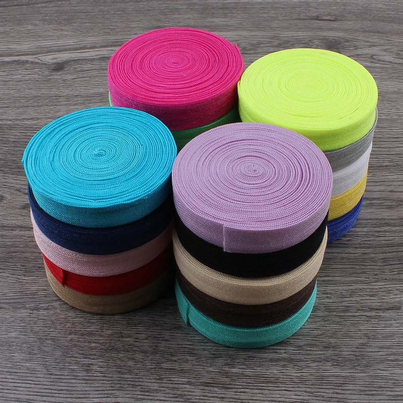 

120yards/lot 5/8" (15mm) 20colors Shiny Solid Fold Over Elastic Ribbon FOE for Kids Girls Elastic Headbands Hair Ties Hairbow