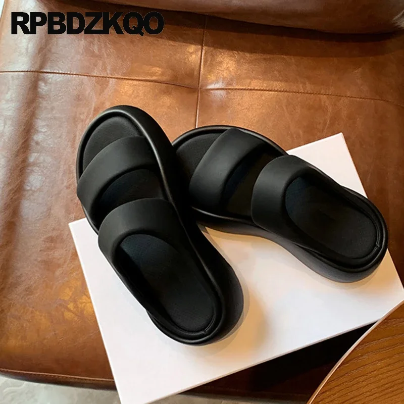 Cozy Bathroom Slides Women Flatforms Open Toe 34 Muffin Beach Shoes Indoor High Sole Walking Home Sandals Slippers House Soft