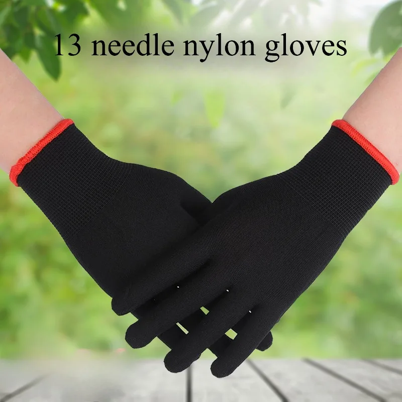 

12 шт. нейлоновые защитные перчатки, износостойкие, удобные, черные, высококачественные, дышащие, противоскользящие, полиэфирные перчатки