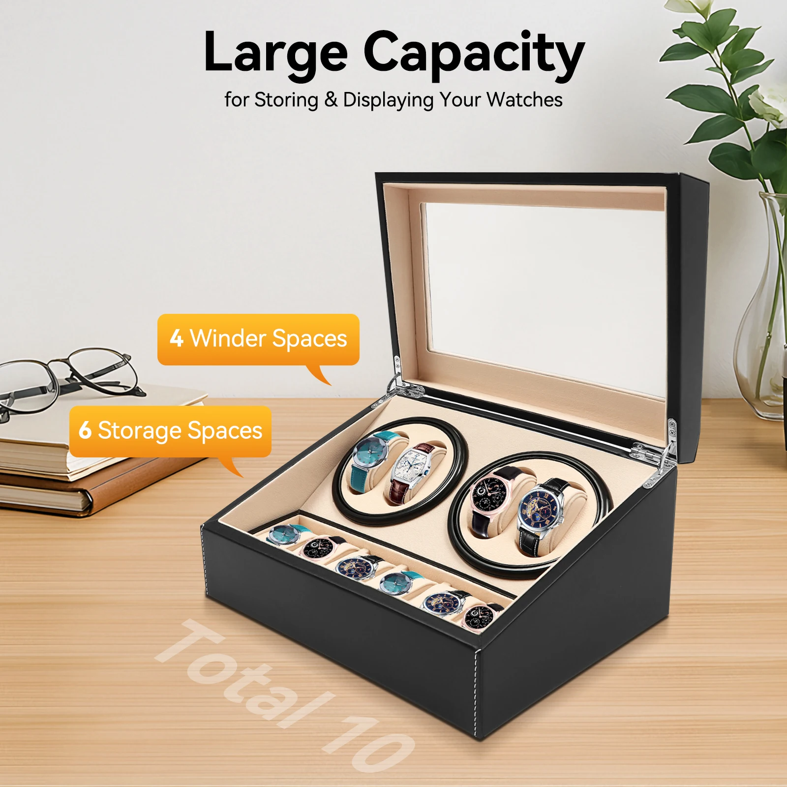 Remontoir de montre Vintage 4 + 6, secoueur de montres automatique, boîte de montre mécanique en cuir PU, boîte d'exposition de bijoux, mallette de rangement