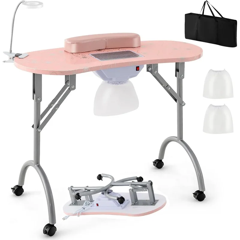 

Nail Table for Nail Tech, Portable Manicure Table with Electric Dust Collector, USB-plug LED Lamp, Wrist Rest