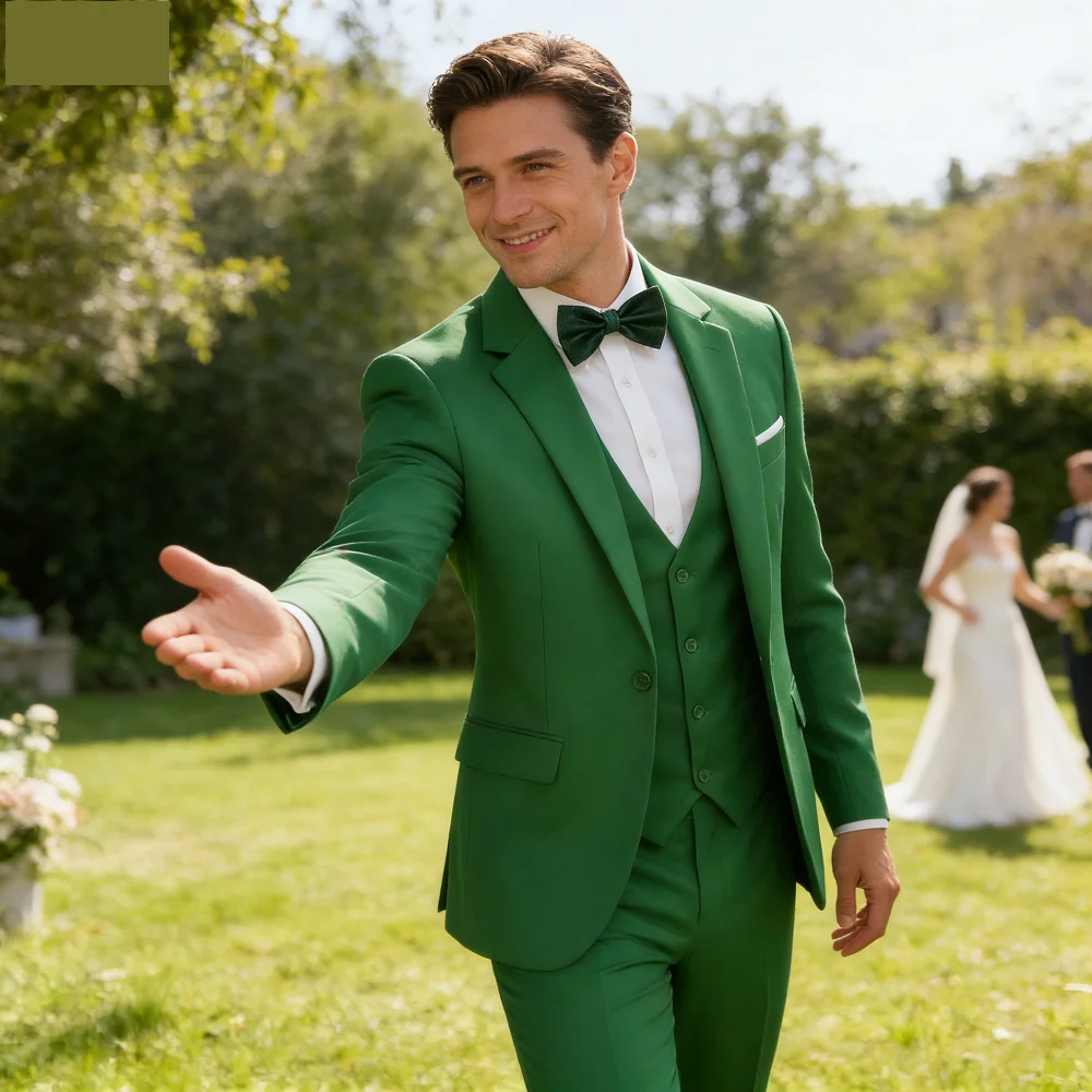 

Men's Elegant Solid Color Blazer Vest Pants Set Casual Outdoor English Style Wedding Performance Singer Outfit