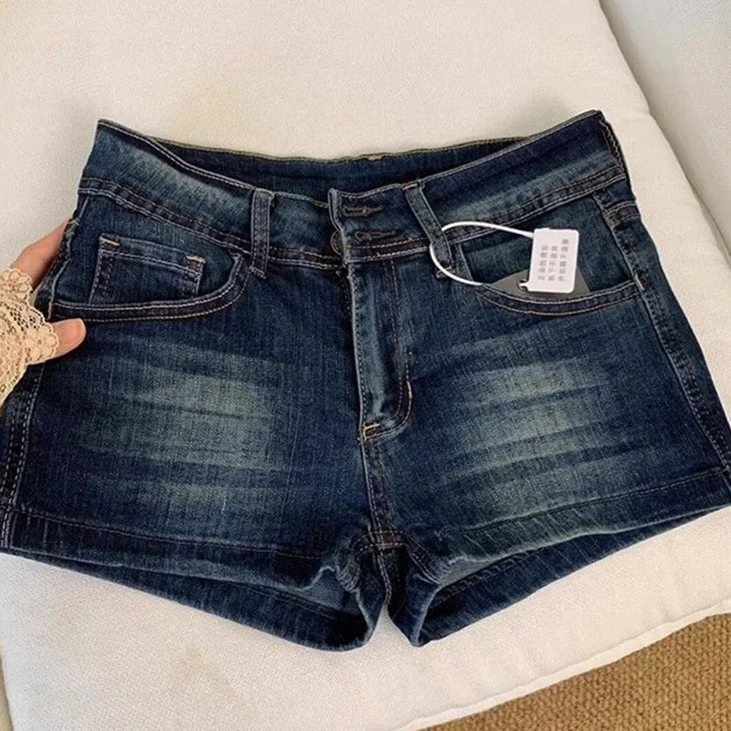 Women's Denim Shorts Summer Sexy Low-Waisted Skinny Elastic Jean Short Pants Woman Vintage Y2K Streetwear Hot Shorts