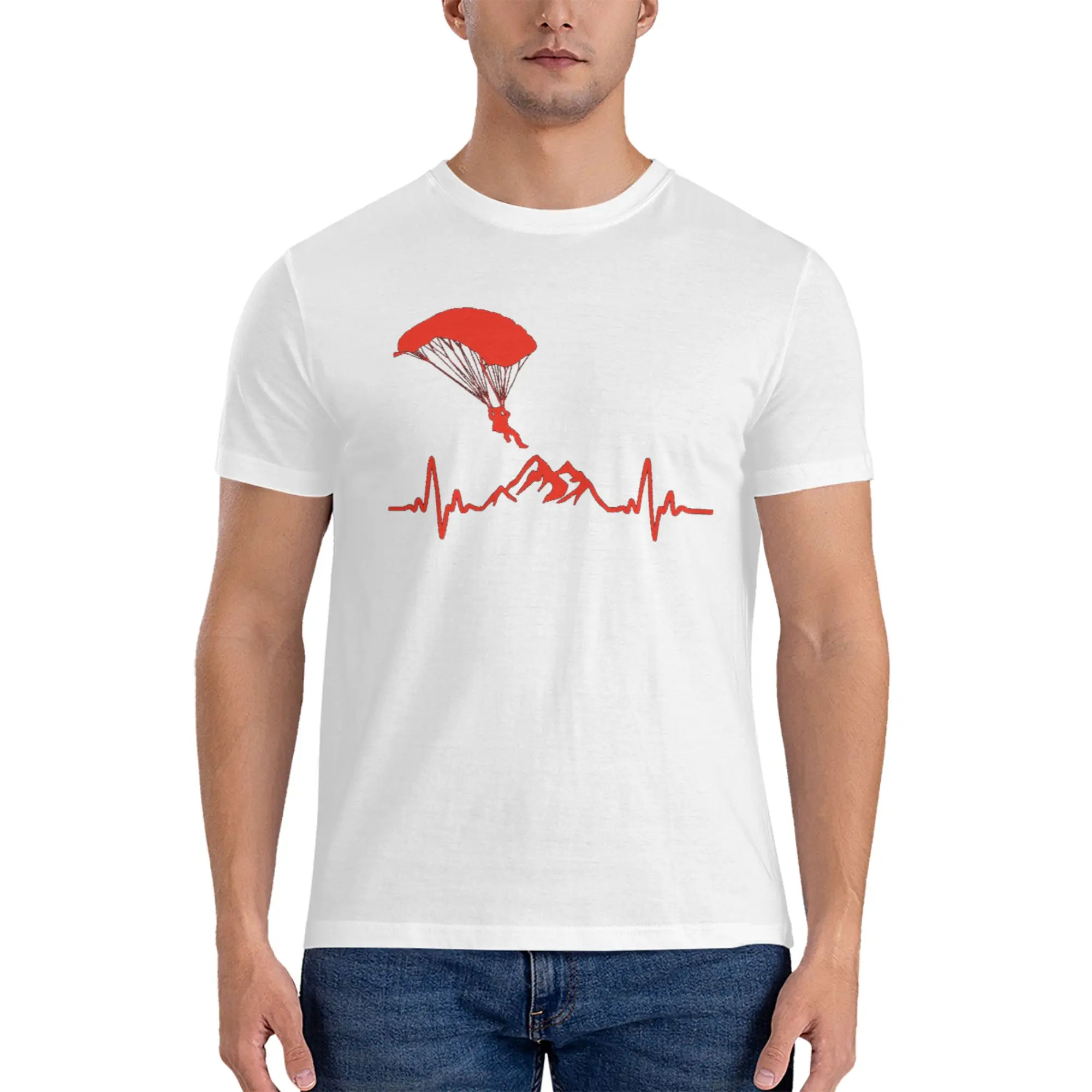 

Skydiver Heartbeat T-Shirt for Men Cotton T Shirts Men's Tees Short Crew Neck Summer Clothes Tops S-6XL