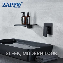 ZAPPO Matte Black Bathroom Basin Sink Faucet Wall Mounted Waterfall Bathtub Faucets Hot Cold Water Mixer Tap Brass Faucets