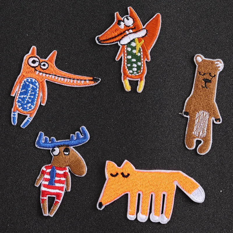 Cartoon fox antelope Bear Animal patches coat bag decoration Decal back glue DIY embroidery animal patch ironing on clothes