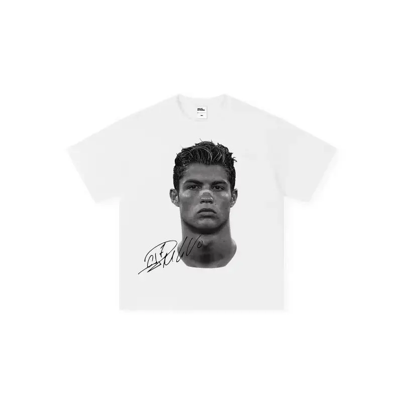 Cristiano Ronaldo Football Superstar Super Fashion Printed Short Sleeve T-shirt Men Distress American Cotton T-shirt