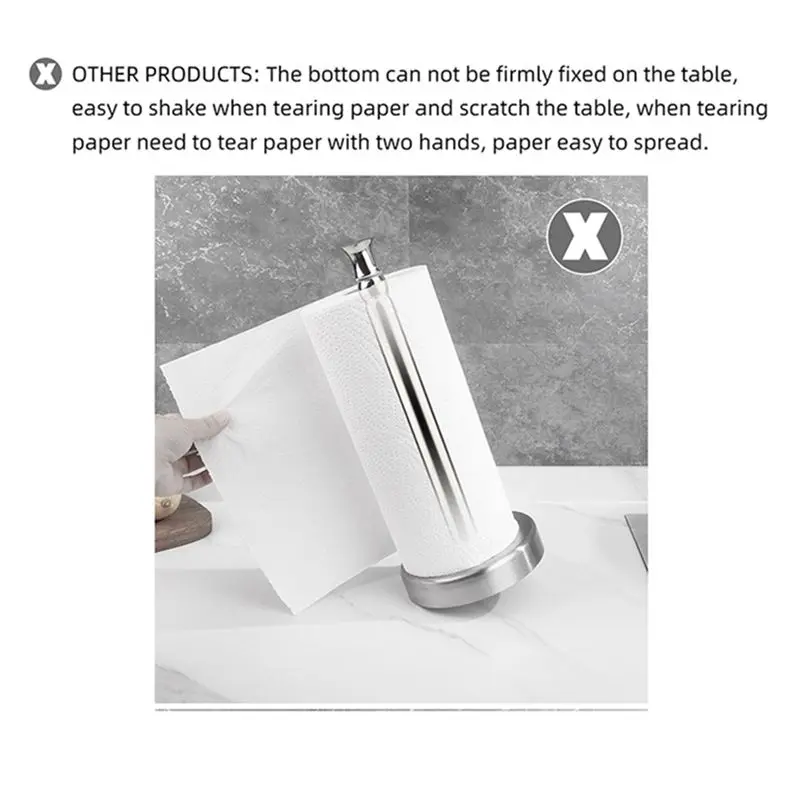 ABYA Paper Towel Holder Countertop with Damping Suitable for Kitchen Bathroom Vertical Paper Towel Holder with Base (Silver)