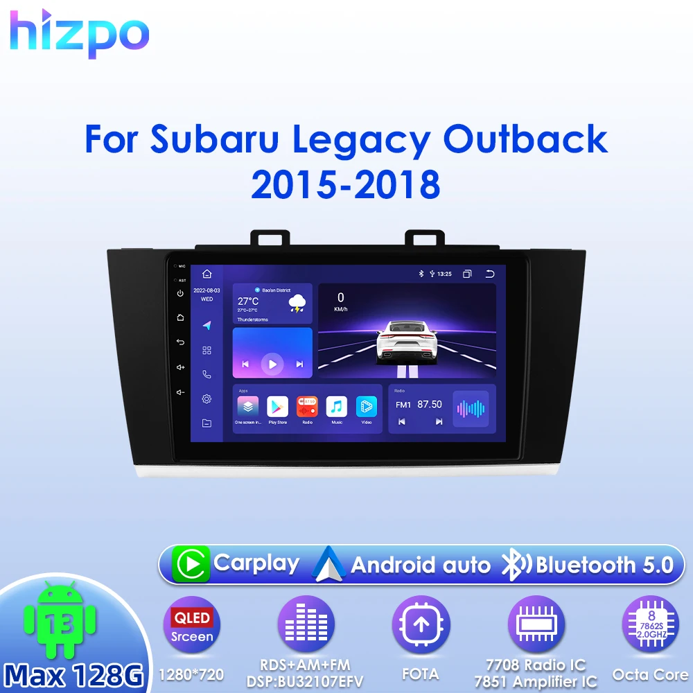 

Hizpo 2Din 9-дюймовый автомобильный радиоприемник Android13 для Subaru Legacy Outback 2015-2018 Android Auto CarPlay 4G BT GPS-навигация RDS DSP