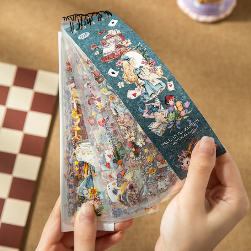 

Journal GO 50pcs Die-cut Alice's Wanderland Waterproof PET Stickers for Bottle Cup Journaling Card Planner Decor Scrapbook Decor