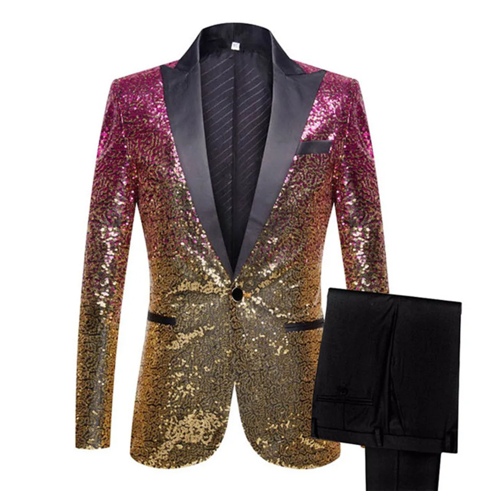 

2 Pieces Men's Suits Shiny Sequin Slim Fit Single Breasted For Party,Wedding 2 Pieces Men's Suits（Blazer+Pants）