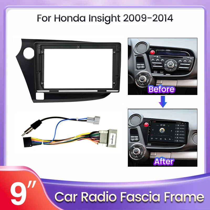 9Inch Car Radio For Honda Insight 2 2009-2014 LHD Fascia Panel Dash Kit Install Facia Console Bezel Adapter Plate Trim Frame