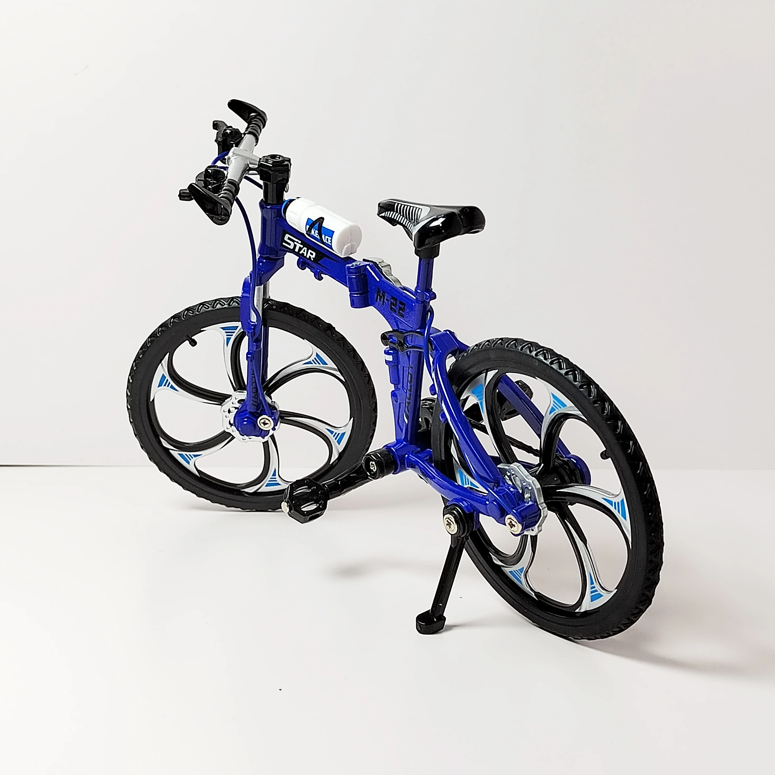 1:8 Diecast Alloy Bicycle Mini Model Foldable Portable Mountain Bike Blue Bicycle Simulation Metal Bicycle Collection Gifts Toys