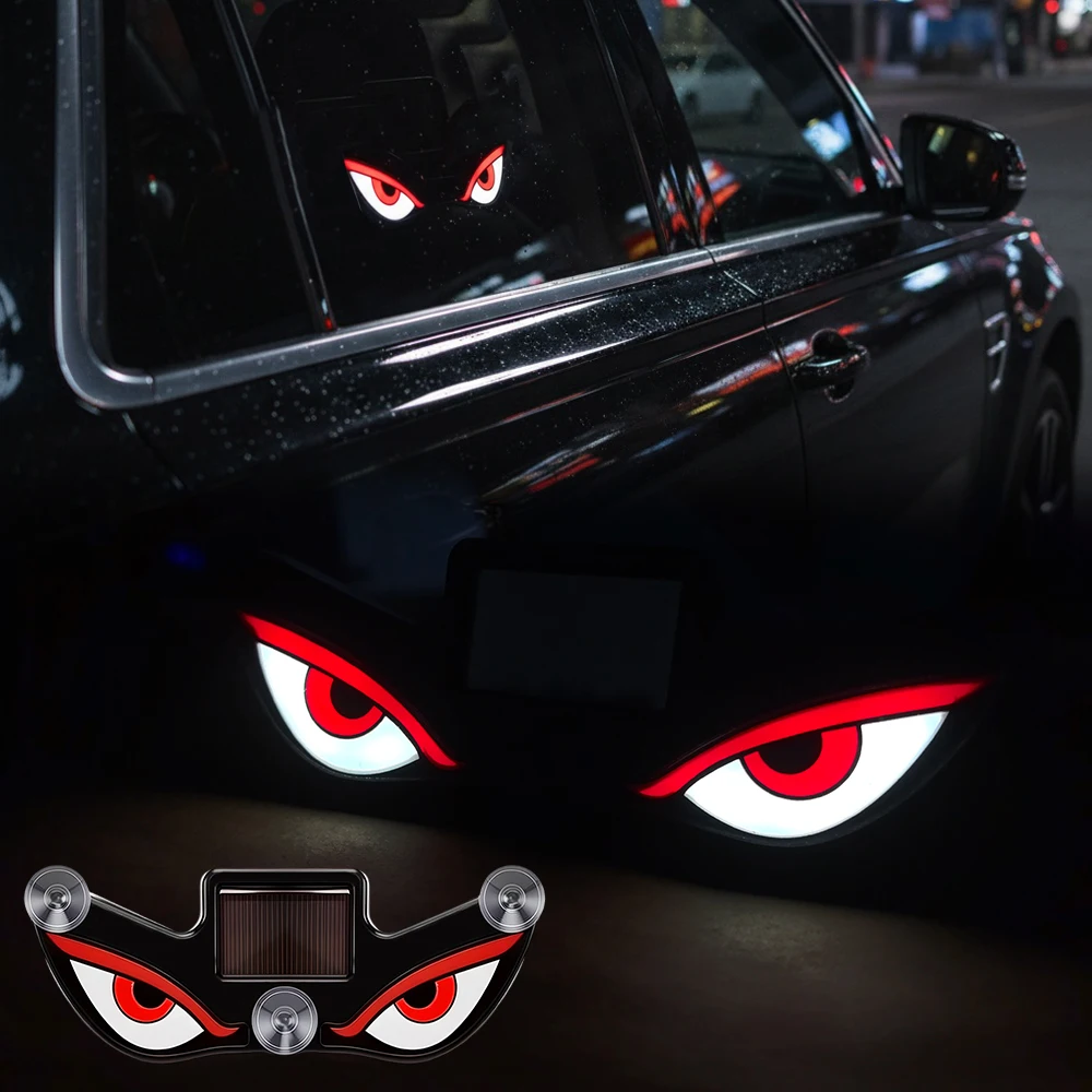 Car Window LED Ambient Lights Solar Dynamic Devil Eyes with Flashing Auto Warning Lamp Demon Eye with Suction Cup for Windshield