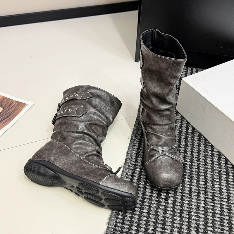 Autumn Women's Shoes 2026 Ankle Boots Trendy Punk Boots Popular Women's Flat Fashion New Stylish Double Buckle Motorcycle Boots