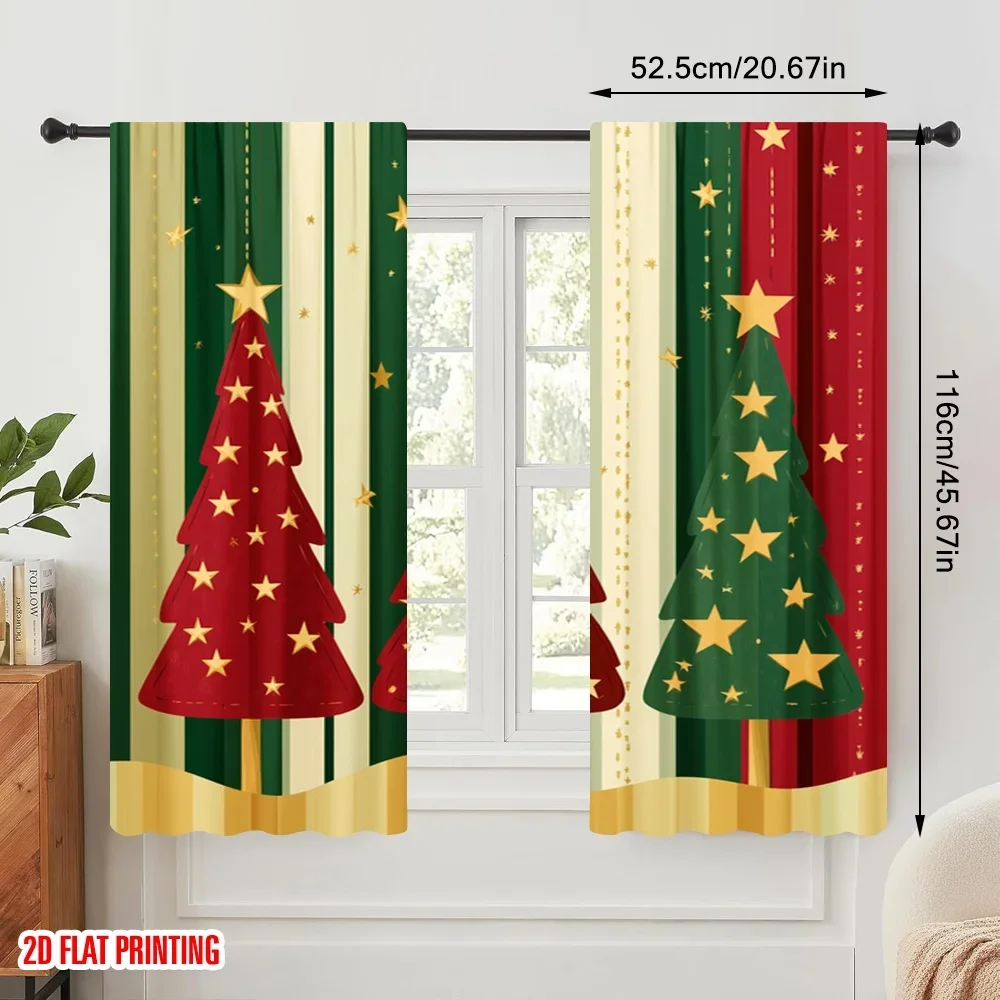 2pcs,2D plane printing Curtains Roller Blinds Christmas Trees Stars Festive (3) Versatile Polyester (without rod) Festive Use