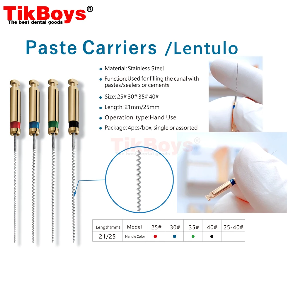 4pcs/Box 21/25mm Dental Lentulo Paste Carriers Endodontic Reamers Drill Burs Endo Files Dentist Materials Instruments Endodoncia