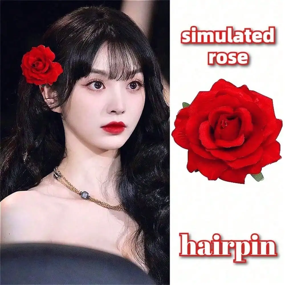2026 New Red Rose Hairpin French Retro Flower Hairpin Side Duck Bill Clip Headgear Hair Accessories Woman - Detail 1